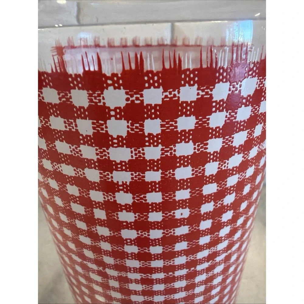 Vintage Anchor Hocking Red GINGHAM PLAID Glass Jar Canister w/Lid 8.5in GW992